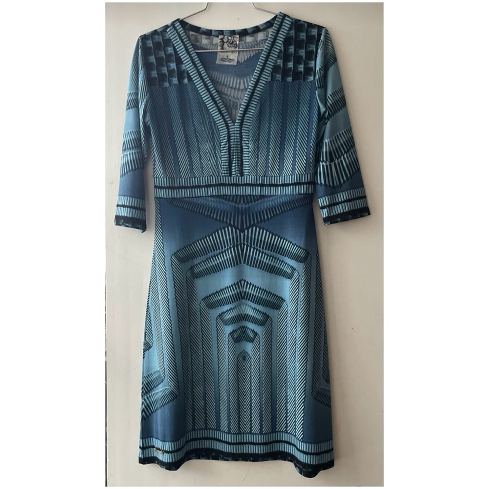 Coco & Tashi Blue Geometric Print Dress